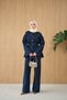 Women's Peter Pan collar Waist Tie-Detail Jeans Set Navy Blue - 5