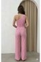 Bürümcük Fabric One-Shoulder Women's Top and Bottom Set |   High Waist Double Pocketed Pants - Comfortable Combination - Pink - 2