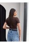 Women's Ribbed Knit Snap Fastener Blouse Brown 10849-1 - 3