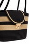 Black Color Block Covered Straw Women's Medium Size Shoulder Bag - 6