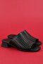 Genuine Leather Short Heeled Daily Perforated Shoes Slipper Ez.1129Al Black - 2