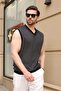 Black V-Neck Striped Sleeveless Knitwear T-Shirt E7179 - 6