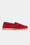 Bery Red Genuine Suede Leather Flat Sole Women's Loafers - 5