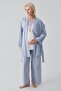 Short Sleeve Striped Buttons Woven Cotton Piece Stretchy Viscose Maternity Dressing Gown Pajama Set