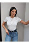 Women's Ribbed Knit Snap Fastener Blouse Ecru 10849-1 - 2