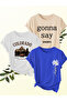 Unisex Beige White Blue 3-Piece Design T-Shirt Set