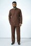 Brown Wide Fit 100% Cotton Muslin Men's Hajj and Umrah Set - Elegant Collar, Long Sleeves, Comfortable - 3