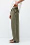 Super Baggy Fit Linen Trousers Khaki - 5