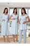 New Season Maternity Blue Summer Design Patterned Short Sleeve Buttoned Dressing Gown Pajama Set Nightgown Set - 6