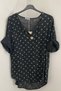 Women's Italian Black Polka Dot Patterned Button Detailed 3/4 Sleeve Loose 100% Cotton Blouse Tunic - 2
