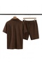 Men's Brown Ottoman Fabric Shorts Suit Fit Polo Collar Casual - 2