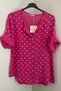 Women's Italian Fuchsia Polka Dot Patterned Button Detailed 3/4 Sleeve Loose 100% Cotton Blouse Tunic - 2
