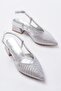 Women's Evening Dress Shoes with Stone-Embellished Silver Heels - 3