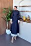 Lace Detailed Denim Dress Navy Blue - 4