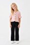 Girl's Perforated Buttoned Short Sleeve Blouse and Flared Pants Set - 2