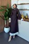 Lace-Detail Denim Dress Brown - 3