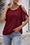 Women's Comfortable Cut Blouse with Open Shoulder Detail - 3