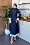 Lace Detailed Denim Dress Navy Blue