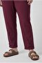 Women's Plus Size Button Detail Sho Fabric Knitted Burgundy Trousers - 5