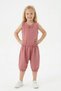Girl's Sleeveless V-Neck Bow Detail Shalwar Cut Casual Summer Set - 3