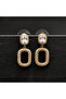 Gold Tone Geometric Drop Earrings – Cushion Stone + Sparkling Oval Frame - 2