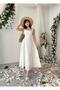 Cinderella British Beige Fabric Pink Floral Embroidered Strap Long Dress - 4