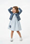 Peter Pan collar Blue Girls' Dress Set with Denim Jacket and Lace Detailed Pieces - 5