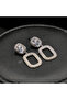 Silver Tone Geometric Drop Earrings – Cushion Stone + Sparkling Oval Frame - 2