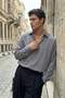 Hive Premium Oversize Men's Light Gray Shirt with Self-Drawn Stripes - 5