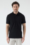 Volfe Men's Black 100% Cotton Collar Detail Piqué Knitted Stretch Fabric Slim Fit Slim Fit Polo Shirt - 3