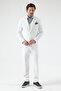 Pique Men's White Poly Viscose Fabric Knitted Jacket+Pants+ Vest Set Slim Fit Suit