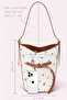 Luna Blue Floral Print Canvas Bucket Shoulder Bag - with Adjustable Shoulder Strap, Gold Accessories - 5