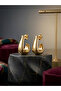 Gold Drop Shape Minimal Earrings Shiny Curved Modern Stylish Daily Women's Accessory - 3