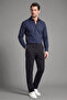 Men's Slim Fit Logo Embroidered Detailed Cotton Long Sleeve Navy Blue Shirt - 2