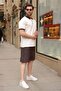 Ecru 100% Cotton Piece Polo Collar Shorts T-Shirt Set E7358 - 6