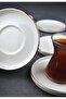 Porcelain Tea Plate for 6 Persons with Gold Gilding, 6 Pieces Plain Modern Tea Plates - Striped