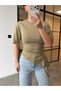 Side Ruched Asymmetric Cut T-Shirt Green - 2