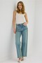 Women's Blue Random Tint Washed Wide Leg Jean Pants – High Waist Loose Leg Long Length 100% Cotton Denim - 5