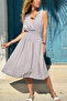 Italian Gray K Double-Breasted Collar Shoulder B Ruched Y Soft-Textured Elastic Waist D Woven Dress 110 35