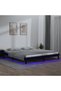 Bed frame with LED, black, 140x190 cm, solid wood