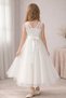 White Color Flower and Ribbon Detail Girls Long Tulle Evening Dress - 2