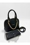 Women's Chain Detail Stylish Handbag & Shoulder Bag and Wallet Set Shoulder Bag Size: 25X22 cm - 2