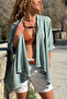 Italian Khaki Ş Shawl Collar Double Sleeve D Textured Asymmetrical Loose D Woven Cardigan 70 50 - 4