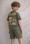 Buddies Booth Boys Vintage Olive Green Printed Shorts Set - 2