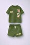 Unisex Kids Cotton Piece Khaki Printed T-Shirt Shorts Set - 3