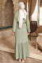 Çağla Elastic Sleeves Buttoned Waist Tie-Detail Gofre Dress - 6
