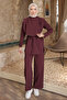 Plum Shoulder Buttoned Waist Belted Trouser Suit
