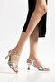 Silver Patterned Cross Band Women's Heeled Shoes - 3