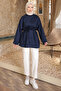 Navy Blue Stone Detailed Slit Oversized Tunic - 2