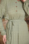 Çağla Elastic Sleeves Buttoned Waist Tie-Detail Gofre Dress - 5